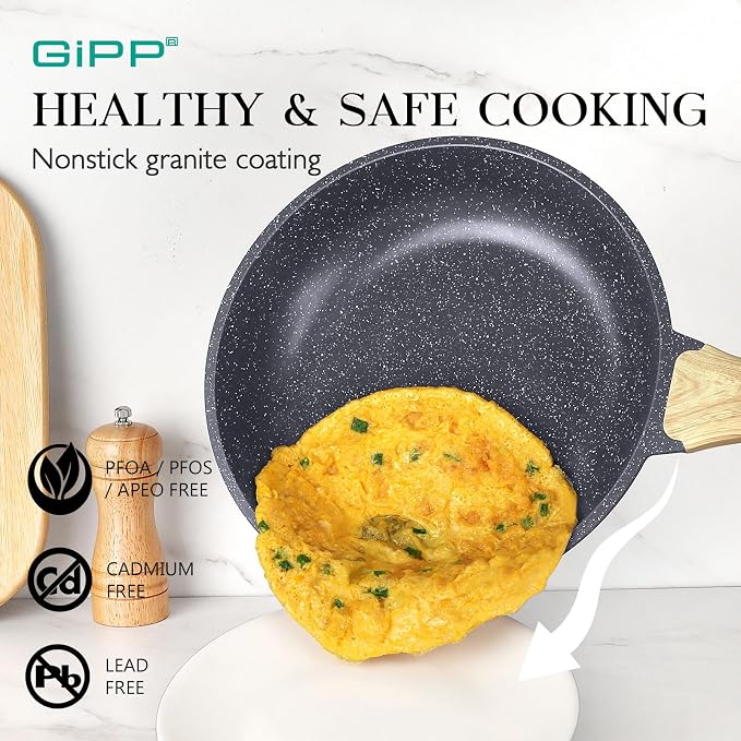 GiPP 21Psc Pots and Pans Set Non Stick - Grey Ceramic Kitchen Cookware Sets Nonstick Induction Cookware Non-toxic Cooking Pan Set with Silicone Utensils, PFOS and PFOA Free