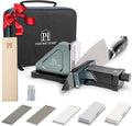 PATENTED ORIGINAL ADJUSTABLE ROLLING KNIFE SHARPENER KIT: Adjustable Height, 30 Angle Options, 5 Removeable Whetstone Plates, Leather Strop with Travel Case - Kitchen Knife Sharpener