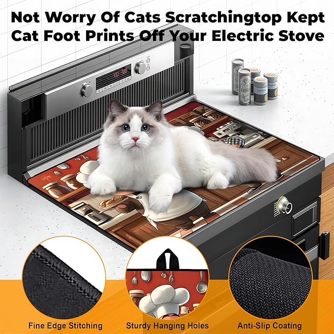 Heat-Resistant Glass Stove Top Cover with Anti-Slip Rubber Coating – Electric Stove Protector, Scratch-Resistant, Expands Counter Space, Stylish Kitchen Decor (Cooks)