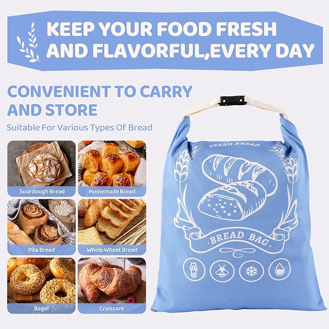 2 Pack Beeswax Bread Bags with Zipper, XL(13x17in) Sourdough Bread Storage for Homemade, Freezer Storage Bag to Keep Fresh, Cotton Beeswax Container, Baguette Bag with Liner, Kitchen Baking (Blue)