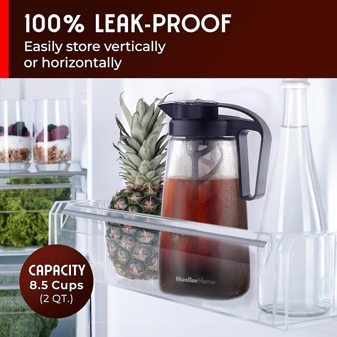 Cold Brew Coffee Maker, 64 oz Tritan Fortified Pitcher, Pour Spout Handle Lid, Resilient & Leak-Proof for Iced Coffee Tea