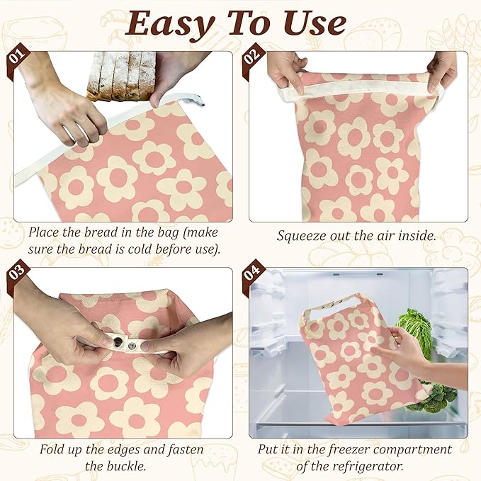 Bread Bags for Homemade Bread, Abstract Pink 2 Pack Linen and Beeswax Sourdough Storage Bags, Reusable Keeper, Keeps Breads Fresh Longer, Gifts for Bakers