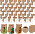 Nitial 50 Pack 5 oz Plastic Jars with Lids Bulk Yogurt Containers with Lids Gift Jars with DIY Craft Twine and Labels Gifts for Birthday Wedding Halloween Christmas Party Favor(Brown,Cork Lid)