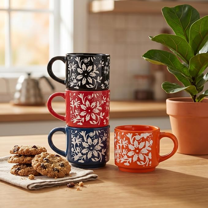 Servo Best Handmade Ceramic Coffee Mugs Set Of 4, 8Oz Comfortable Handle, Porcelain Mug for Latte, Tea, Cappuccino, Milk, Cocoa, Microwave & Dishwasher Safe, Cups for housewarming Gift set