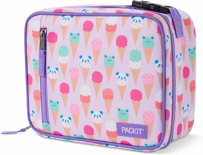 PackIt Freezable Classic Lunch Box, Ice Cream Critters, Built with EcoFreeze Technology, Collapsible, Reusable, Zip Closure With Zip Front Pocket and Buckle Handle, Designed for Fresh Lunch On the Go