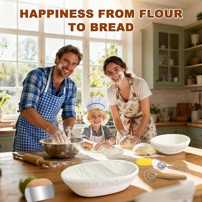 Sourdough Starter Kit with Basket Sourdough Starter Jar for Beginner | 47PCS Set with 9&10-inch Proofing Baskets,34oz Sourdough Starter Jar, Bread making tools & Gift for Women Wife Mom