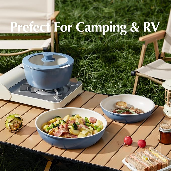 Redchef 21pcs Ceramic Pots and Pans Set Non Stick, Nonstick Kitchen Cookware Set with Detachable Handle, Non Toxic, PFAS PFOA & PTFE Free, RV Ceramic Cookware Set for Camping, Dishwasher/Oven Safe