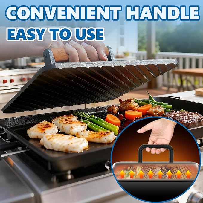 SafBbcue 14" Stainless Steel Rectangle Cheese Melting Domer Basting Cover & Cast Iron Rectangle Griddle Smash Burger Grill Weight Press for Blackstone, Pitboss, Camp Chef Flat Top Grills Accessories