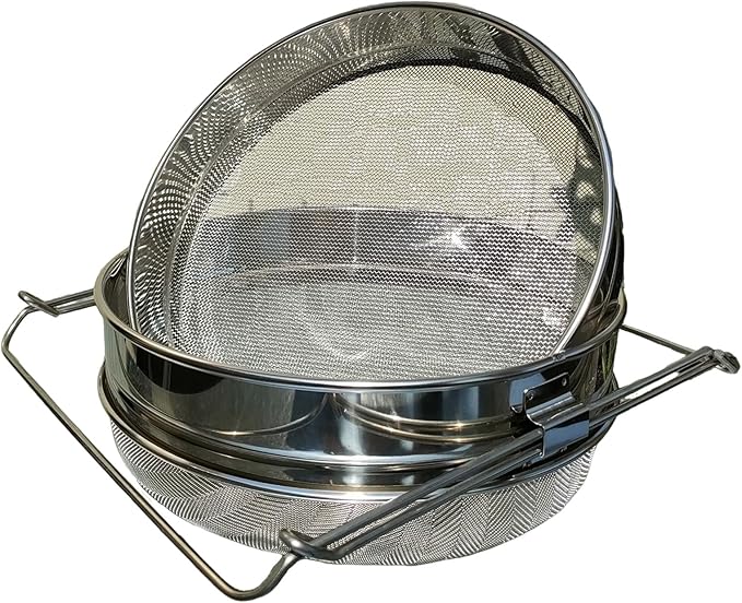 Stainless Steel Honey Strainer for 5 Gallon Bucket – Double Sieve Honey Filter with 650 & 1875 Micron Mesh – Extendable Arms Up to 16.5" – Beekeeping Honey Harvesting Equipment and Food Strainer