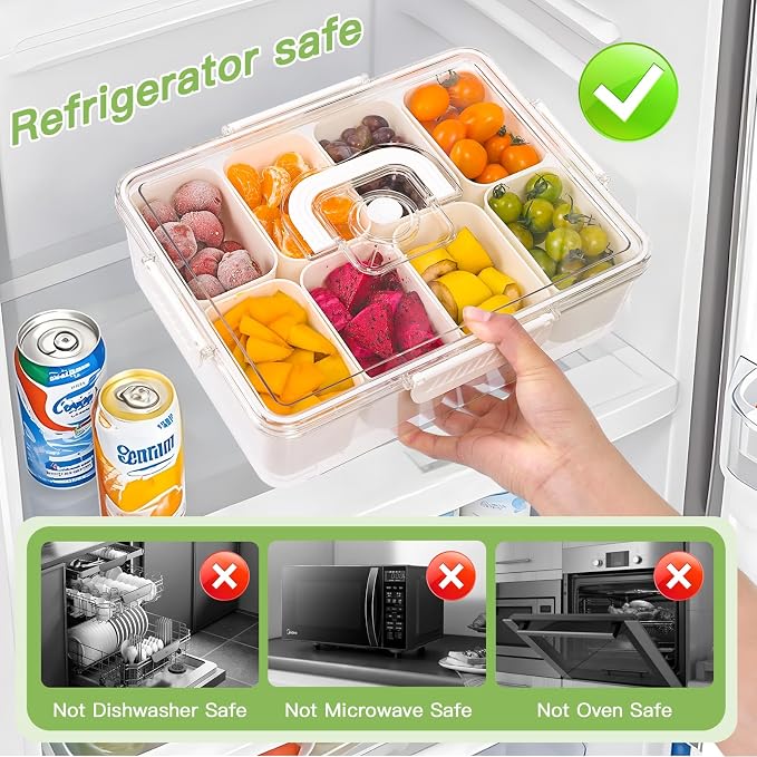 Chilled Snackle Box Container, Snacklebox with Reusable Ice Pack, Beach Essentials Insulated Bag for Parties, Road Trip, 8 Compartment Snack Container, for Fruits, Veggies, Snacks, Keep Food Cold