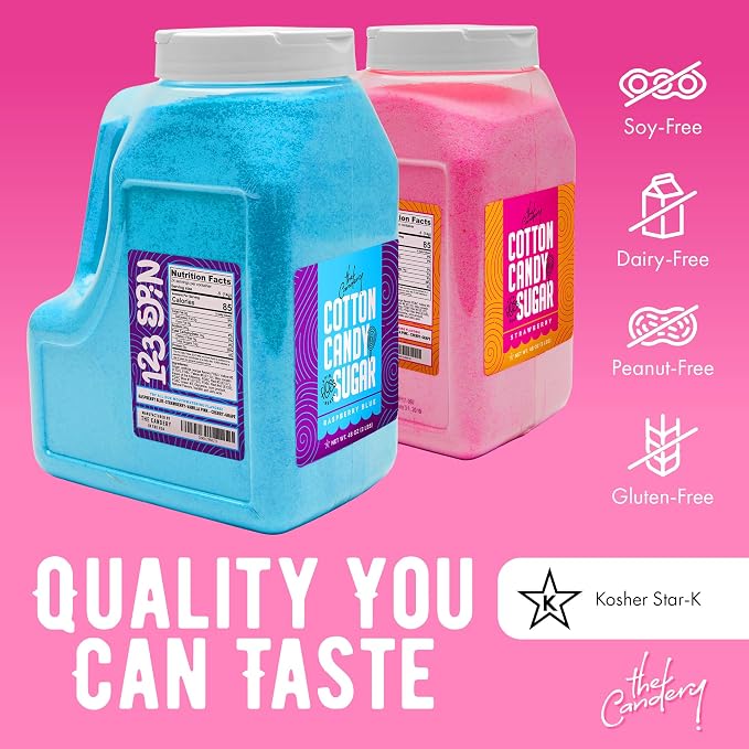 The Candery Cotton Candy Floss Sugar 6lbs 96oz Jars - 2 Pack Strawberry and Raspberry
