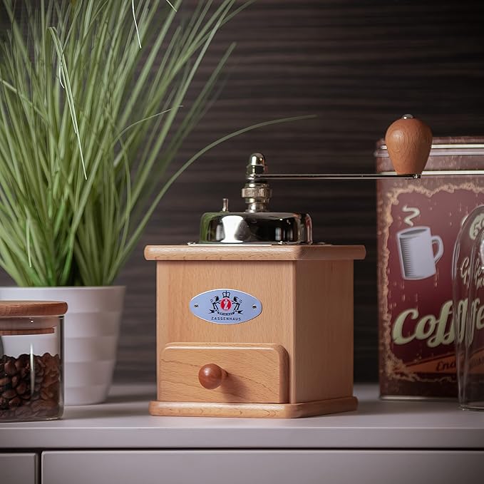 Zassenhaus Brasilia Coffee Mill, Beechwood Manual Coffee Bean Grinder, Traditional Hand Crank Coffee Mill,Natural/Chrome