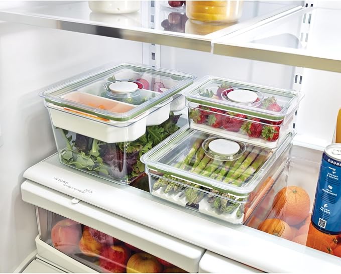 iDesign Medium Short Produce Storage Bin with Insert Tray, The Fresh Collection – 5" L x 8.1” W x 3” H, Clear Bin