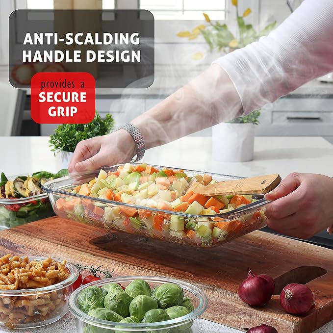 EATEX 16-Piece Deep Glass Casserole Dishes for Oven with Plastic lids, Rectangular Glass Baking Dish Set, Baking Pans for Lasagna,Leftovers, Cooking, Kitchen, Freezer-to-Oven & Dishwasher, Sage Green