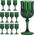 7OZ Plastic Wine Glasses, Reusable Vintage Goblets Unbreakable Drinking Glasses Crystal Water Cups Champagne for Wedding, Parties (12, Dark Green)