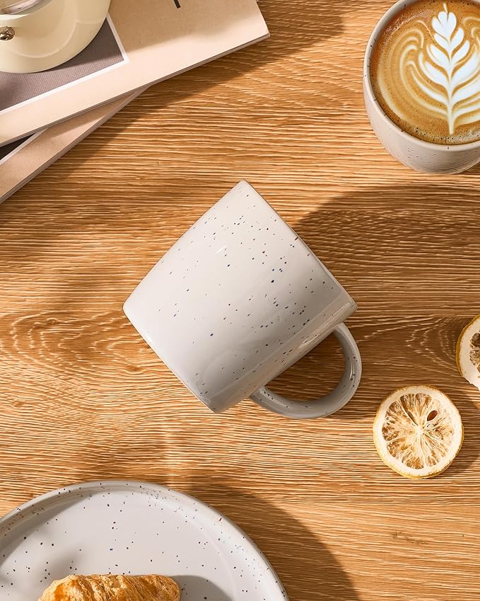 famiware Coffee Mugs Set of 4, Meteor 13 oz Ceramic Mug Cup Set with Handle for Coffee, Tea, Cappuccino, Latte, Milk, Creamy White