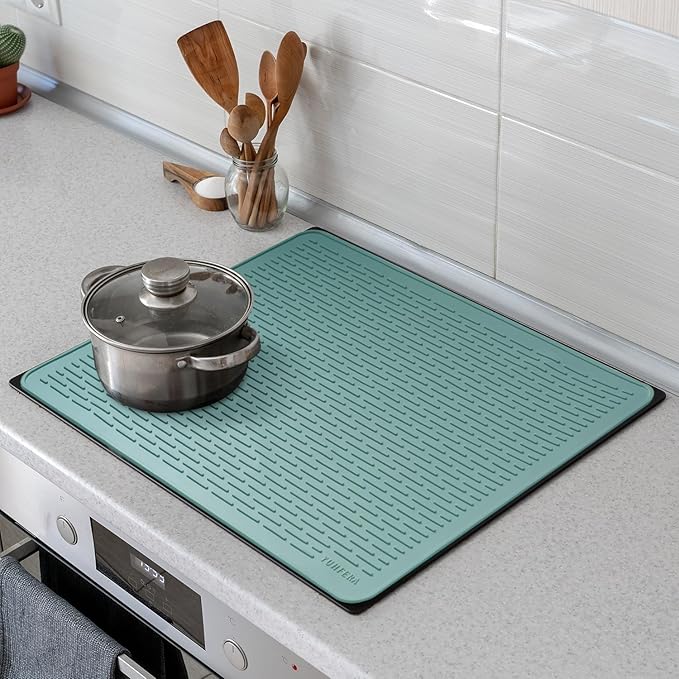 YUHFERA Stove Top Cover for Electric Stove - Silicone Stove Mat for Glass Top, Glass Cooktop Protector, XL Dish Drying Mats For Kitchen,Oven Covers for Electric Stove (Aqua,28 x 20)