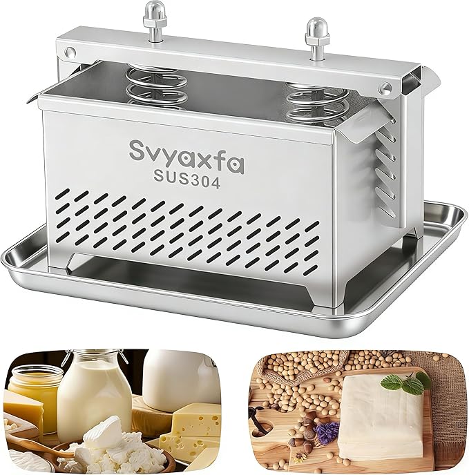 Tofu Press Stainless Steel Tofu & Cheese Press - Quick Water Removal in 10-30 Mins - Perfect for Silken, Firm, or Extra Firm Tofu - BPA Free & Dishwasher Safe Food Strainers(6.6 * 4.7)