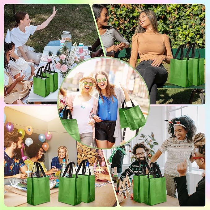 Eccliy Reusable Gift Bags Set Glossy Grocery Gift Tote Bag with Handle for Wedding, Bridal Shower, 4th of July, Summer Event(10 x 8 x 4.7 Inch,Green,80 Pcs)