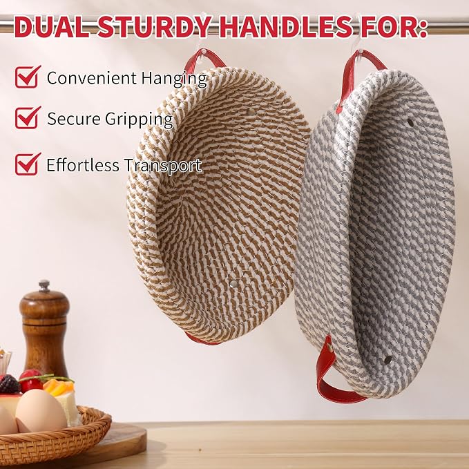Banneton Bread Proofing Basket - Oval & Round Sourdough Bread Baskets Set - With Liner & Cloth Cover - For Bread Storage (Grey & Khaki Set) - Cotton Rope - Mother's Gifts
