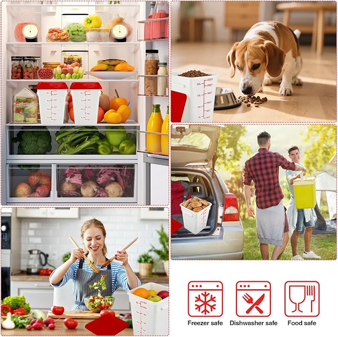 2 Pack Square Food Storage Container With Lid,12-22 Quart Commercial Storage Box With Scale & Handle,Cake Making,Dough Marinating Meat,Kitchen Supplies (Polypropylene, 23 Quart)