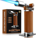 RAVS Butane Torch Lighter, Premium Metal Kitchen Torch with Adjustable Flame & Safety Buckle, Cooking Torch for Creme Brulee, BBQ, Welding, DIY, Brown, Butane Gas Not Included