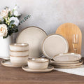 GBHOME Dinnerware Sets for 4, 12 Pieces Stoneware Plates and Bowls Sets, Scratch Resistant Ceramic Dishes, Dishwasher & Microwave Safe, Reactive Glaze-Almond Cream
