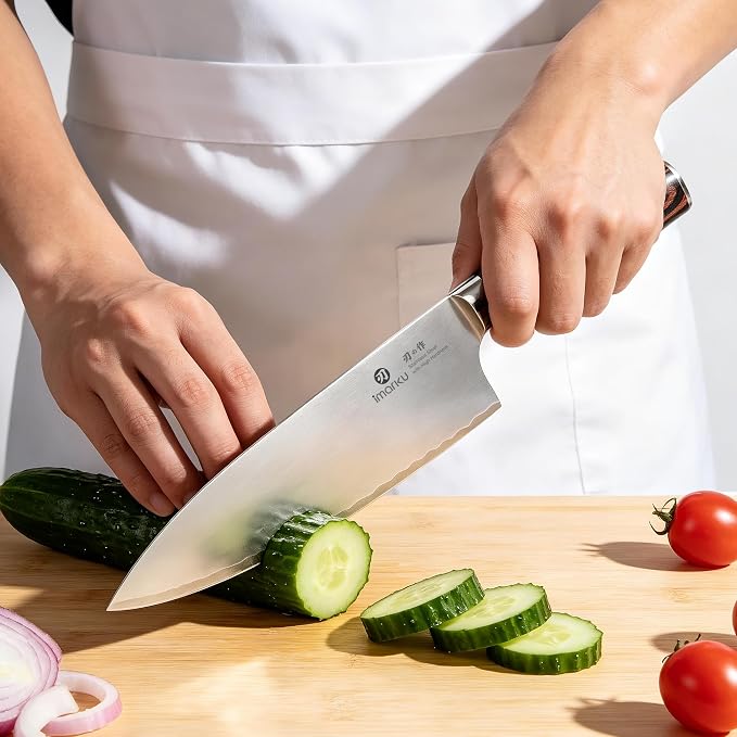 imarku 8.5 Inch Japanese Chef Knife, Ultra Sharp 10Cr15Mov Stainless Steel, Triple-Layer Composite Blade, Ergonomic Pakkawood Handle, Professional Kitchen Knife, Gift for for Woman and Man