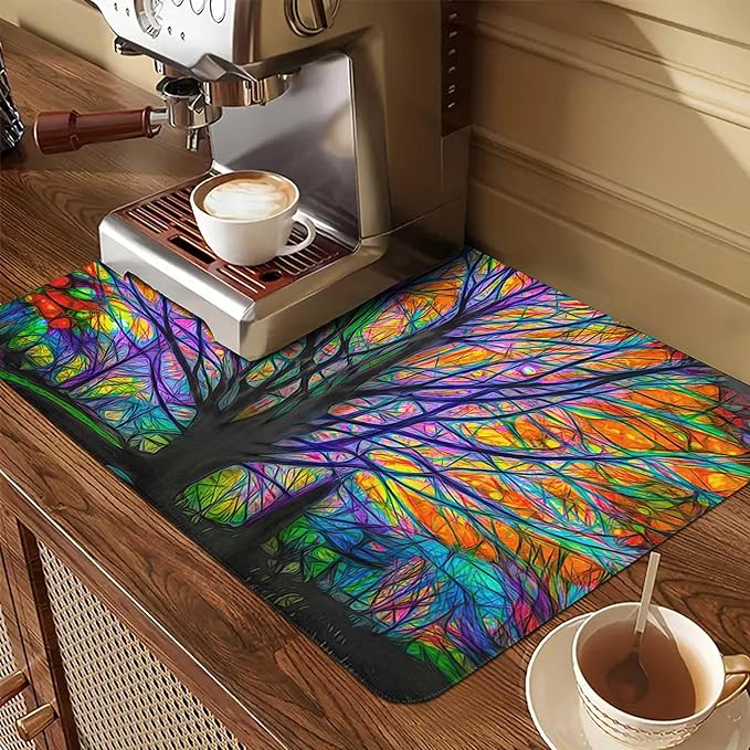 Decorative Stove Top Covers for Electric Stove 28"x20" – Heat Resistant Glass Cooktop Protector Dish Drying Mat – Non-Slip Rubber Backing Washer Top Cover Waterproof Extra Counter Space (Tree 1)