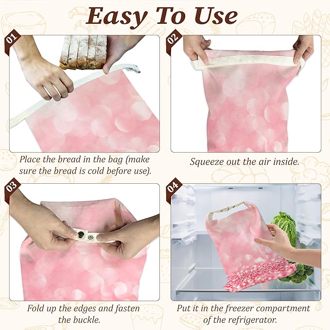 Bread Bags for Homemade Bread, Pink Glitter 2 Pack Linen and Beeswax Sourdough Storage Bags, Reusable Keeper, Keeps Breads Fresh Longer, Gifts for Bakers
