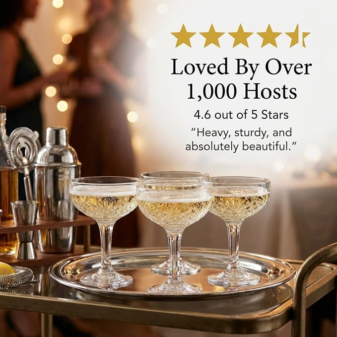 Godinger Champagne Glasses, Champagne Glass Set, Coupes Barware Martini Glasses - Set of 4, 6oz., Dublin Crystal Collection