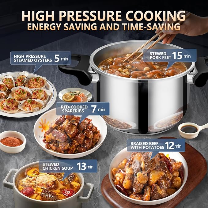 Stainless Steel Pressure Cooker 12 quart Commercial Stove Top Pressure Cooker for canning, Compatible with Gas & Induction, Fast Cooking for large 12+ quart, stainless steel
