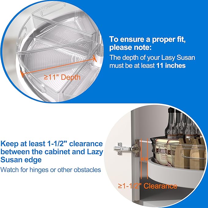 JOWBOOW Lazy Susan Organizer Bins for 28"-29" Diameter Corner Cabinet Lazy Susan, 8 Pack, Clear Plastic Cabinet and Pantry Storage Bin, 1/8 Wedge-Food Safe, BPA Free