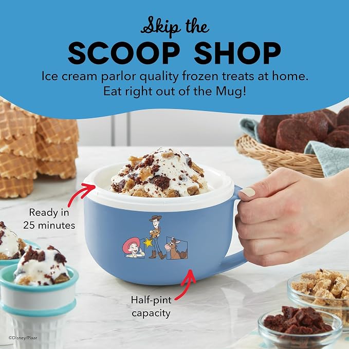 Disney | Dash Toy Story My Mug Ice Cream Maker — Electric Countertop Soft Serve Ice Cream Machine, Single Serve Half-Pint Toy Story Mug with Ingredient Chute & Recipe Guide