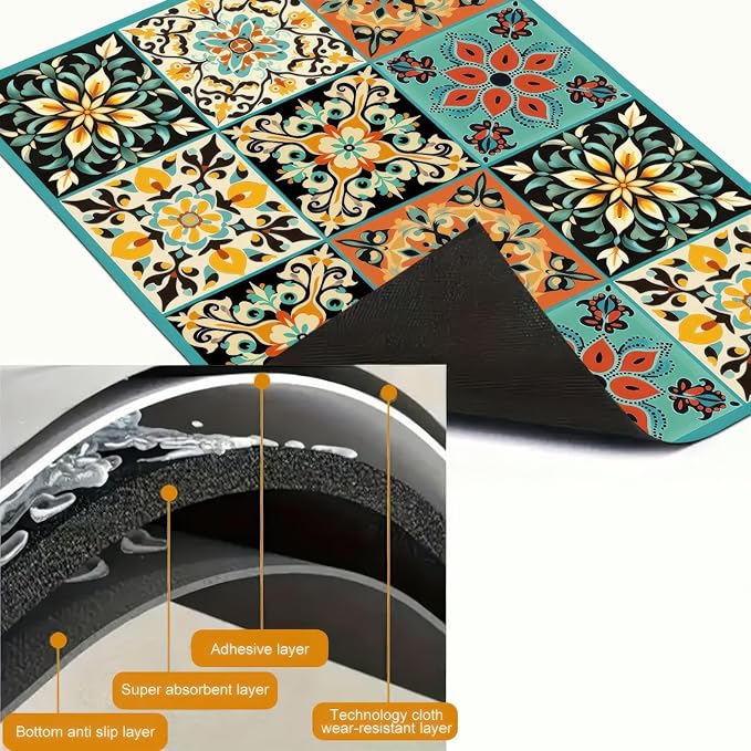 HOMETITUTE Stove Top Cover 28x20 Inch Diatomite Kitchen Mat Spanish Tile Boho Style Heat Resistant Coffee Mat Stove Cover for Electric Pad Countertop Protector Kitchen Decor