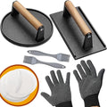 Smash Burger Press Kit 56 Pcs,grill press,7.9 Inch Cast iron hamburger smasher tool,Wood Handle Grill Press with and Griddle Accessories,Barbecues and Tailgates