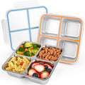 2 Pack Stainless Steel Snack Containers with Lids, Leakproof 4 Compartment Bento Lunch Boxes, Reusable Metal Meal Prep Food Storage Containers, Dishwasher Safe for Work, Travel, Picnic