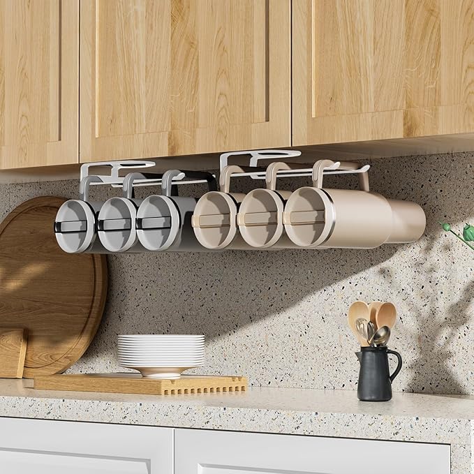 MOJOHAND Water Bottle Organizer for Full Stanley Tumbler with Handle, Pantry Kitchen Organizers and Storage for Cup Accessories, Water Bottle Holder Wine Rack (White- 4Pack)