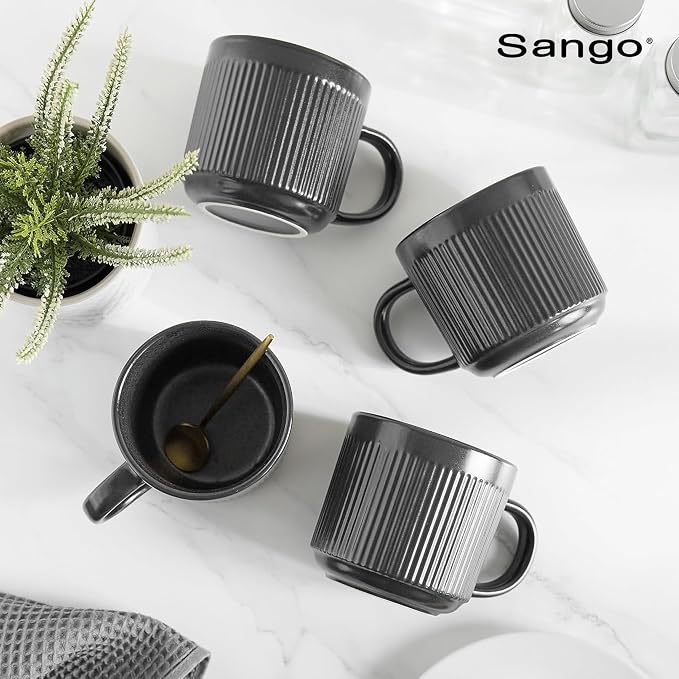 SANGO Anderson Black Coffee Mugs Set of 4, 16.5 oz Stoneware Coffee Mug Set, Big Ceramic Tea Cup with Matte Glaze for Cappuccino, Latte, Large Coffee Cups with Handle, Microwave & Dishwasher Safe