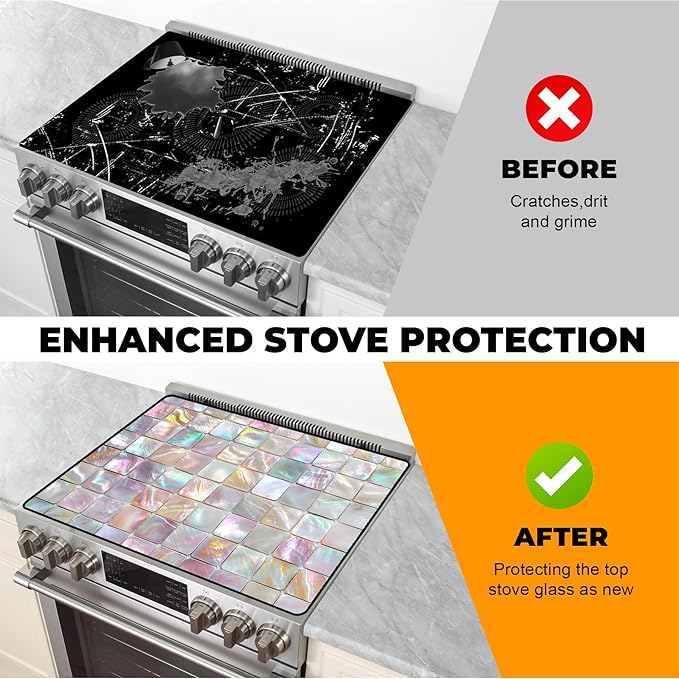 Heat-Resistant Glass Stove Top Cover with Anti-Slip Rubber Coating – Electric Stove Protector, Scratch-Resistant, Expands Counter Space, Stylish Kitchen Decor (Checked Pattern)