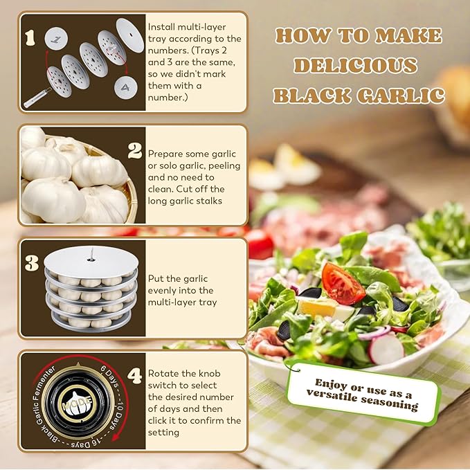Moongiantgo 8L Black Garlic Fermenter Garlic Fermenting Machine, Easy One-Button Operation Automatic Intelligent Large Capacity Black Garlic Maker with Precise Time Control for 6-16 Days, 110V (8L)