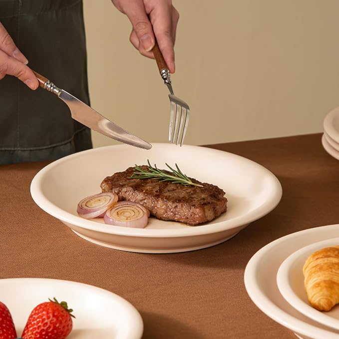 Timeworn Clay Dinner Plates, Set of 4, 10.25-Inch, Creamy White | Hand-Finished, Stoneware, Large Main Course Plate, Microwave and Dishwasher Safe