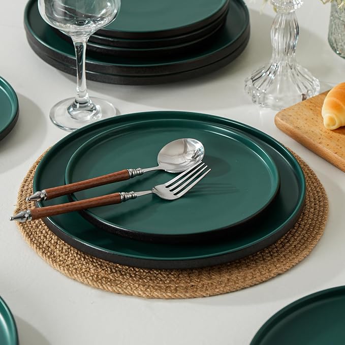 8 Inch Plates Set of 4, Matte Glaze Stoneware Plate, Microwave and Dishwasher Safe, Ceramic Plates for Salads & Desserts, Matte Green
