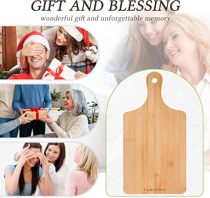 Bamboo Serving Board Set of 12 with Handle, Mini Charcuterie Boards for Parties, Cheese Board Set for Appetizers, Bread, Dessert and Entertaining