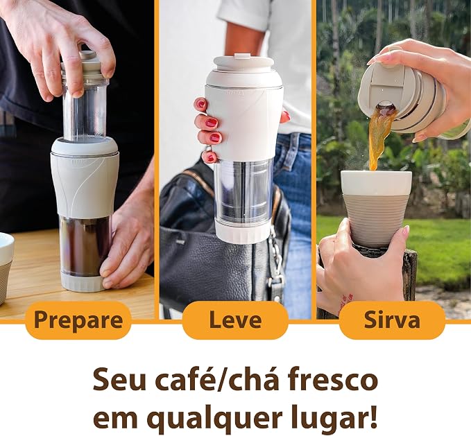 Pressca - Portable Coffee & Tea Maker - Thermal Coffee & Tea Infuser, French Press, Single Serve Coffee Maker, BPA Free - Home & Kitchen Accessories & Utensils - 12 fl oz, Gray