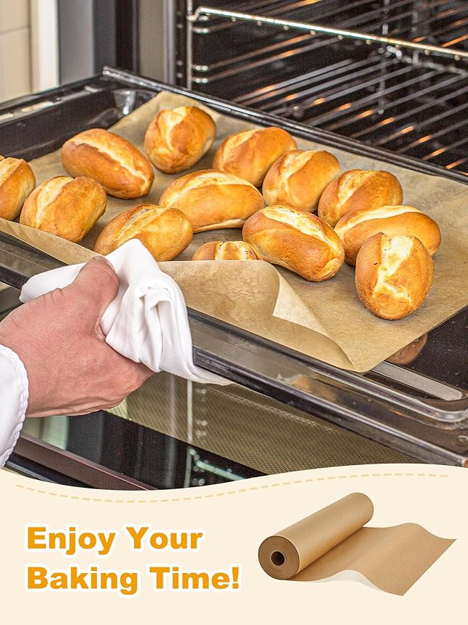 SMARTAKE Parchment Paper Roll for Baking, 15 in x 242 ft, 300 sq.ft, Non-Stick Baking Paper Sheets with Slide Cutter, Heavy Duty Extra Long, for Kitchen Baking Cooking Grilling Steaming, Unbleached