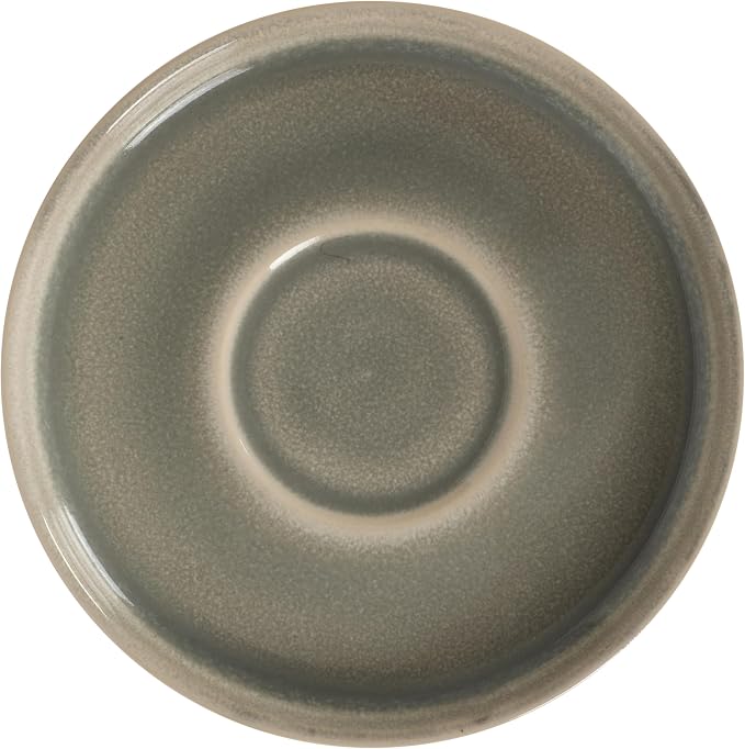 Gibson Elite Sunrise Hills 9-Piece Stackable Stoneware Cup and Saucer Set with Metal Rack, 6 oz, Service for 4, Dishwasher and Microwave Safe, Gray