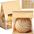 100 Pack Extra Large Paper Bread Bags for Homemade Bread Sourdough Bags, 13.7x10.6x5.5 Inches Resealable Tin Tie Tab Lock Bakery Loaf Bag with Window, Baked Goods Packaging for Gifting and Bake Sale