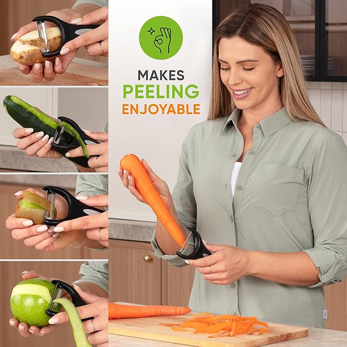 Spring Chef Stainless Steel Magnetic Measuring Cups & Spoons, Set of 9 & Swivel Vegetable Y Peeler with Sharp Blades, Set of 2-4 Product Bundle - Black