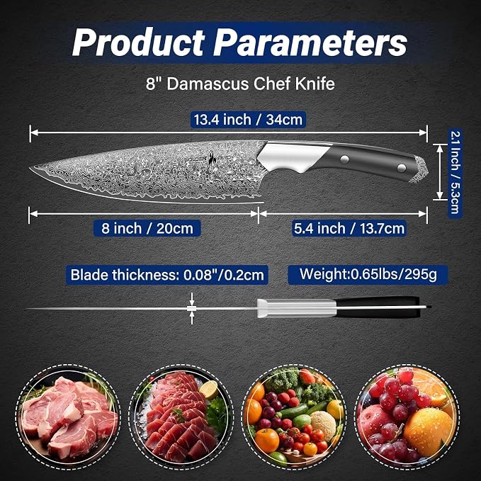 Golden Bird Damascus Chef Knife, 8 Inch Professional Japanese Kitchen Knife,Sharp High Carbon Stainless Steel VG10 Chef’s Knives For Meat Cutting,Hand Forged Cooking Knives with Gifts for Men